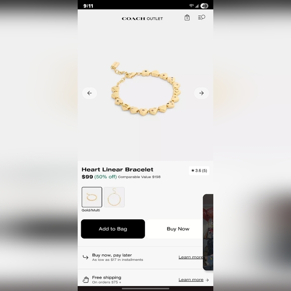 Coach Heart Linear Bracelet Retail $198 - Picture 3 of 6